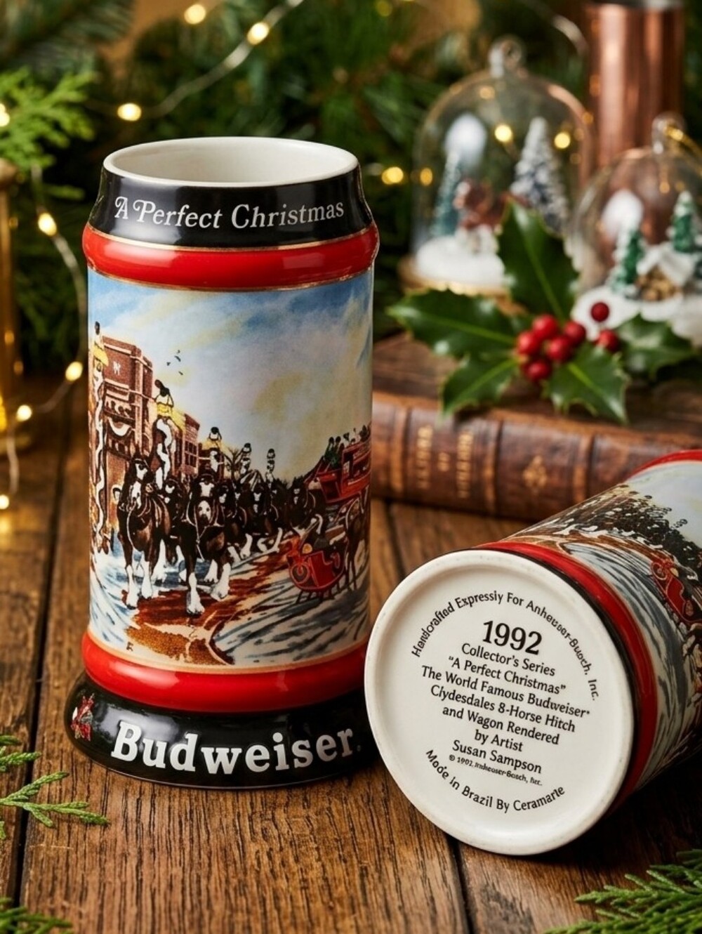 Vintage 1992 Budweiser Holiday Stein "A Perfect Christmas" Clydesdales